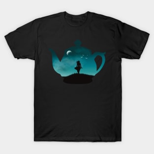 Freedom in a Cup | Tea Kettle Woman Silhouette Under The Moon T-Shirt